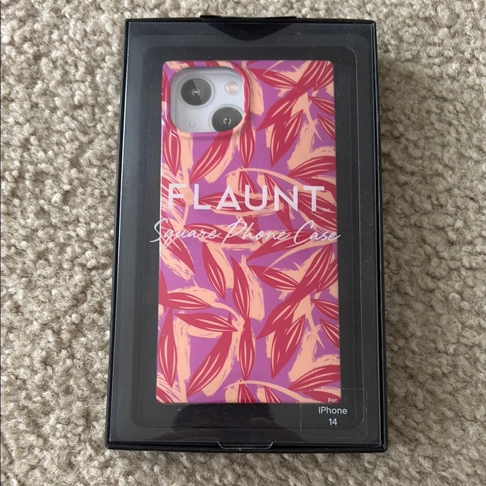 NEW IN BOX Flaunt Apple iPhone 14 Phone Case - Pink Red Tan Tropical Theme - Picture 1 of 4